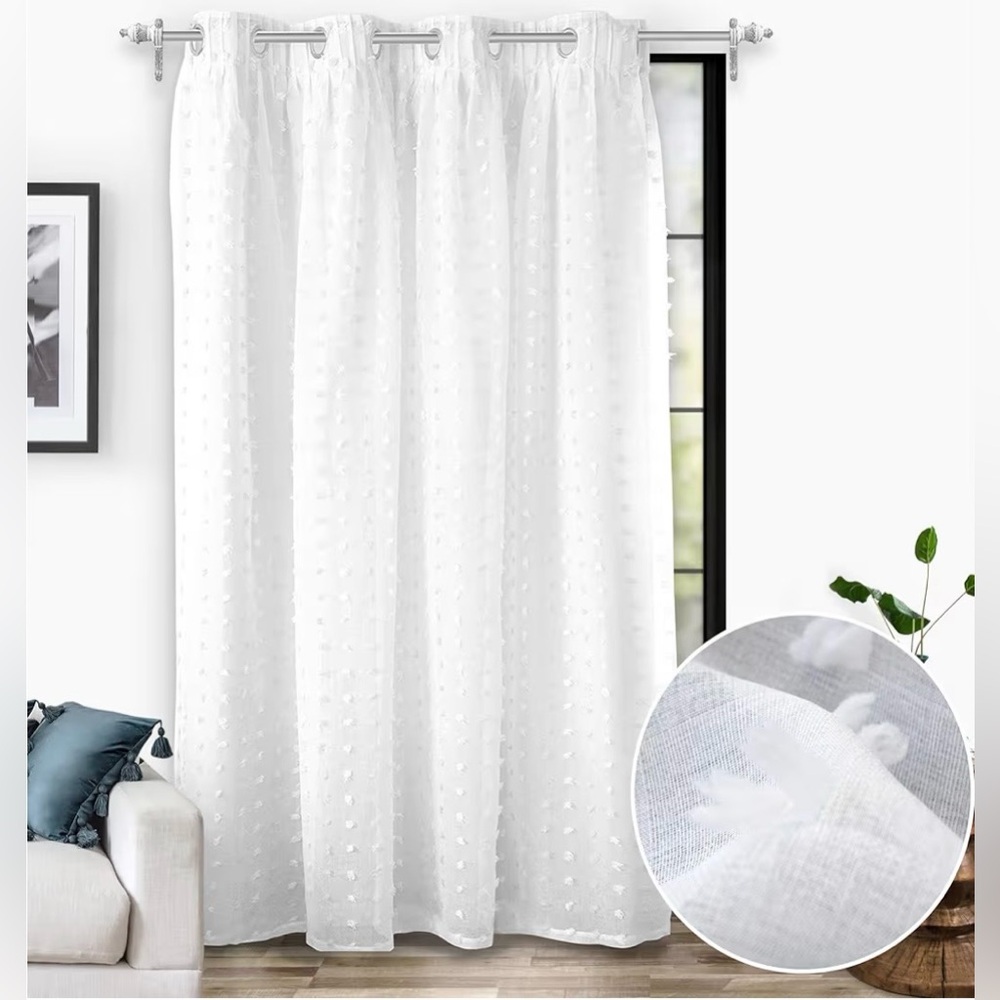 NWT Driftaway Off White Blackout Curtain Panel - Pom Poms - 52 x 84